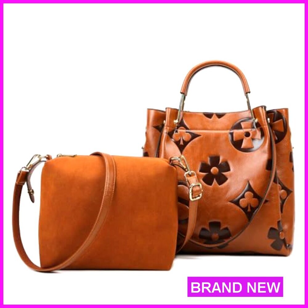 Floral Embossed Leather Top Handle Hobo Tote Shoulder Bag Large Capacity - Picture 4 of 7